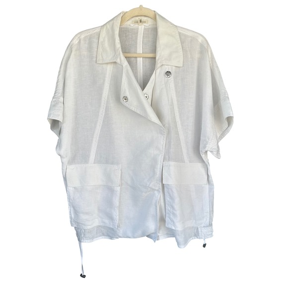 Eileen‎ Fisher Organic Linen Snap Front Jacket White Pockets XS - Picture 1 of 6